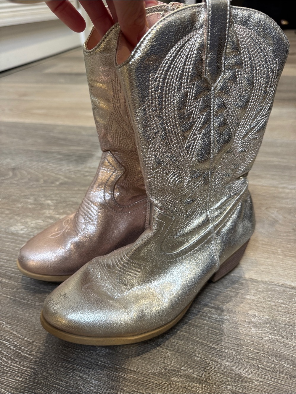 Jellypop Metallic Silver and Rose Gold Kids Western Boots